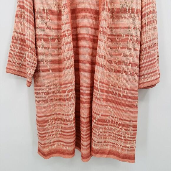 Chico's Size 1 Medium Pink Striped Open Front Embroidered Cardigan Sweater - Picture 3 of 8